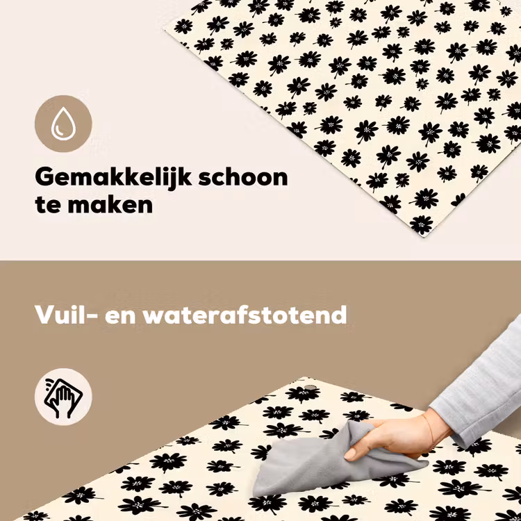 Madeliefjes - Grafisch - Zwart - Beige Inductie beschemer met haakjes klein 777 -ky-schoon-nl