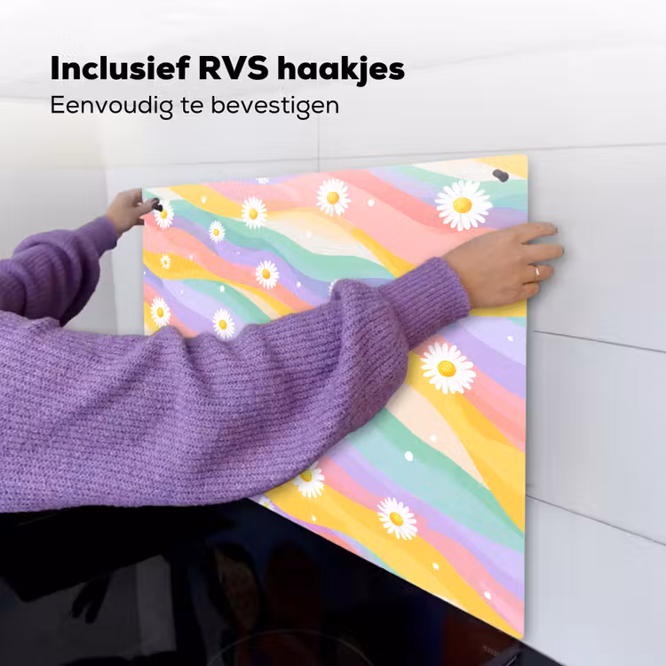 Madeliefjes - Kleurrijk - Pastel - Vrolijk Inductie beschemer met haakjes middel -ky-ophangen-nl
