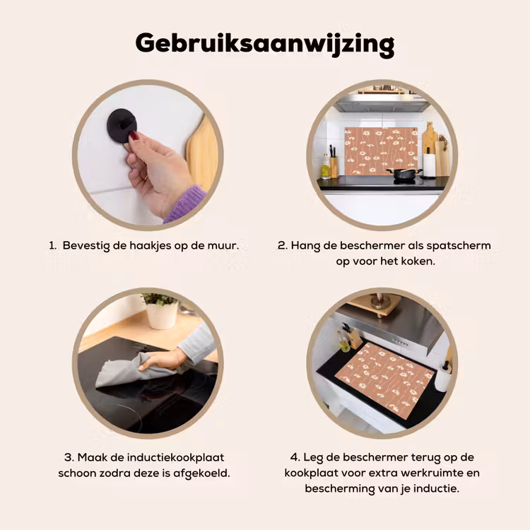 Madeliefjes - Subtiel - Terracotta Inductie beschemer met haakjes klein 777 -ky-gebruik-nl