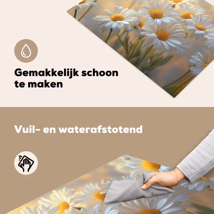 Madeliefjes - Wit - Zonlicht Inductie beschemer met haakjes klein -ky-schoon-nl