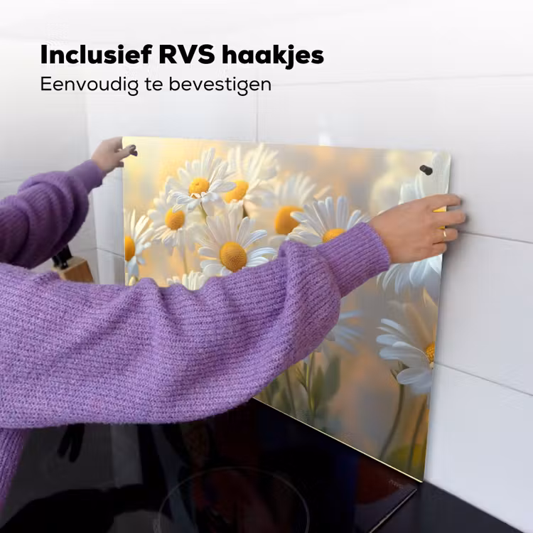 Madeliefjes - Wit - Zonlicht Inductie beschemer met haakjes klein -ky-ophangen-nl
