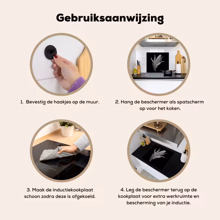 Maïskolf - Glanzend metaal - Elegant Inductie beschemer met haakjes middel -ky-gebruik-nl