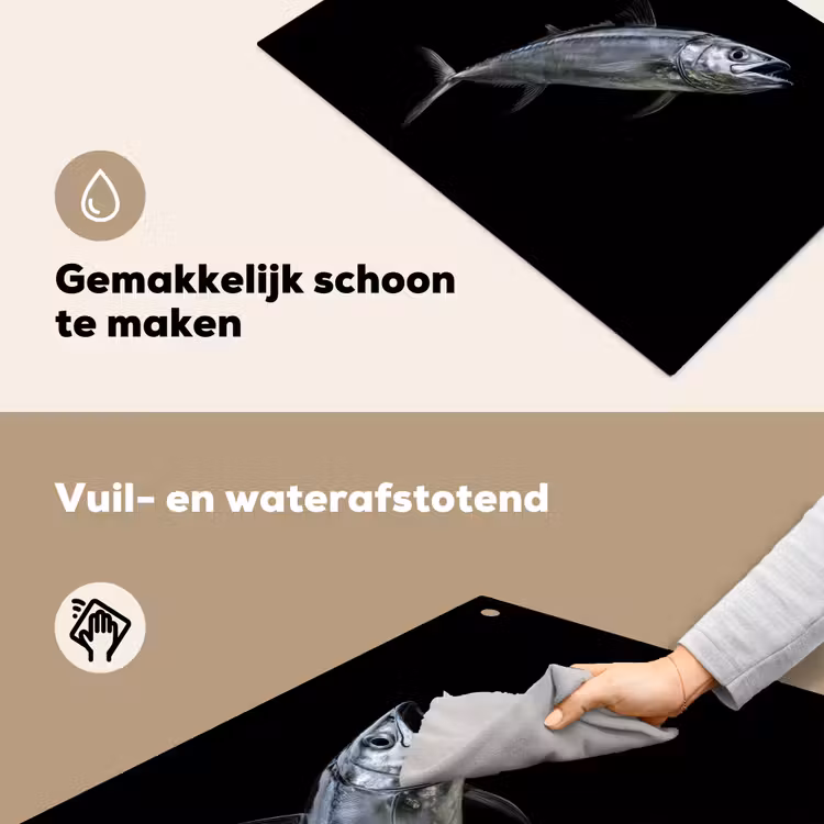 Makreel - Vis - Zwart Inductie beschemer met haakjes klein -ky-schoon-nl