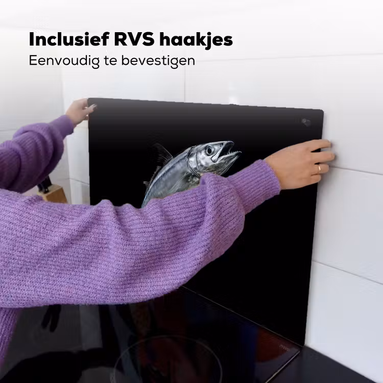 Makreel - Vis - Zwart Inductie beschemer met haakjes klein -ky-ophangen-nl