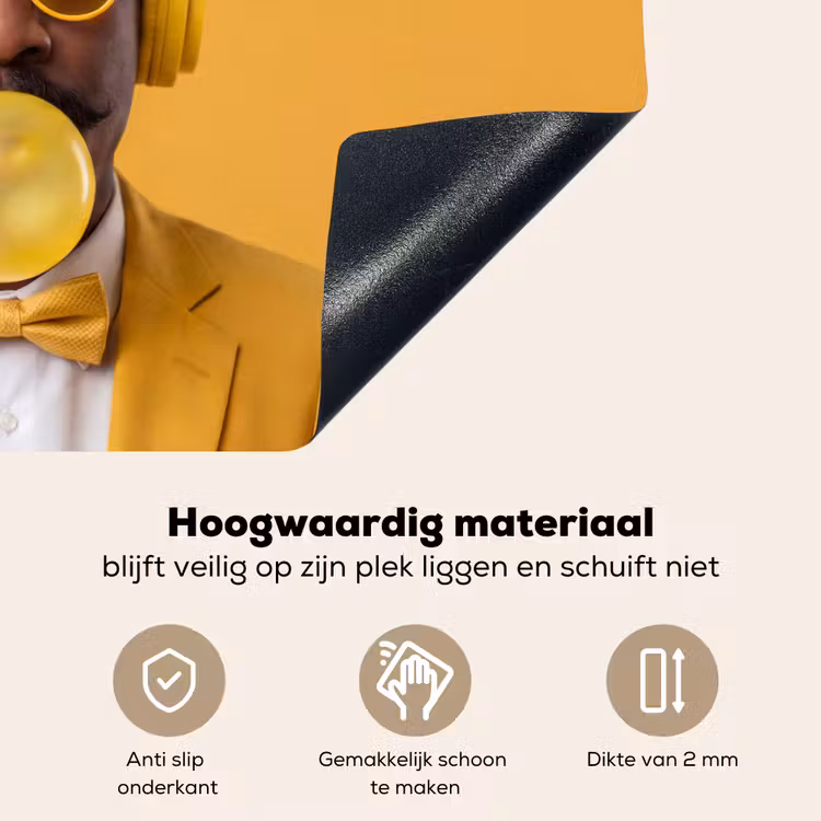 Man - Bubblegum - Portret - Geel - Modern Inductie beschemer met haakjes klein -ky-onderkant-nl