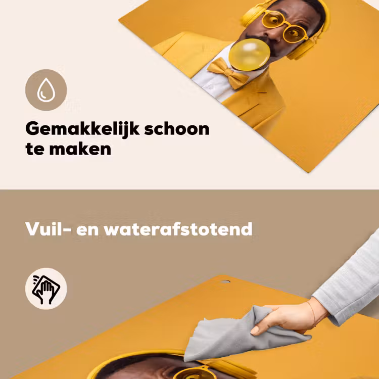 Man - Bubblegum - Portret - Geel - Modern Inductie beschemer met haakjes klein -ky-schoon-nl