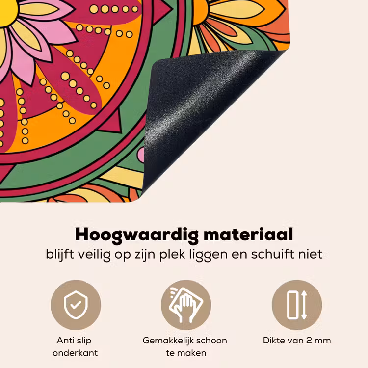 Mandala - Bloemen - Abstract - Kleurrijk Inductie beschemer met haakjes klein -ky-onderkant-nl