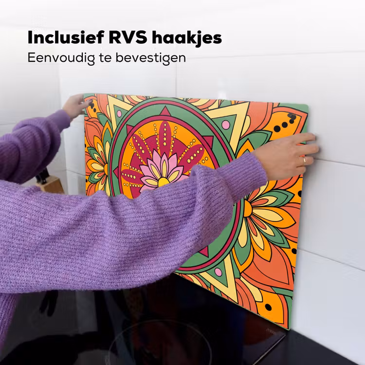 Mandala - Bloemen - Abstract - Kleurrijk Inductie beschemer met haakjes klein -ky-ophangen-nl