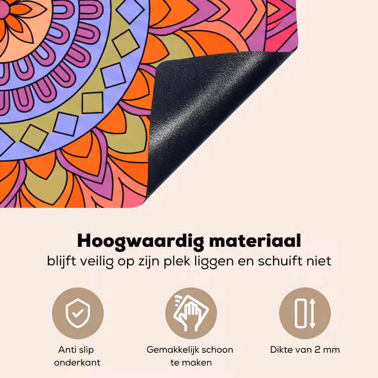 Mandala - Cirkel - Abstract - Kleurrijk - Patroon Inductie beschemer met haakjes klein -ky-onderkant-nl