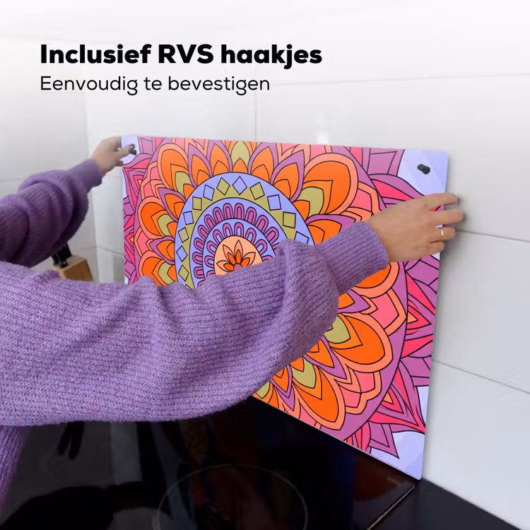 Mandala - Cirkel - Abstract - Kleurrijk - Patroon Inductie beschemer met haakjes klein -ky-ophangen-nl