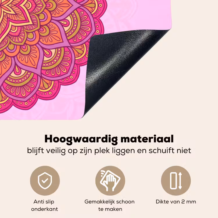 Mandala - Cirkel - Spiritueel - Oosters - Roze Inductie beschemer met haakjes klein -ky-onderkant-nl