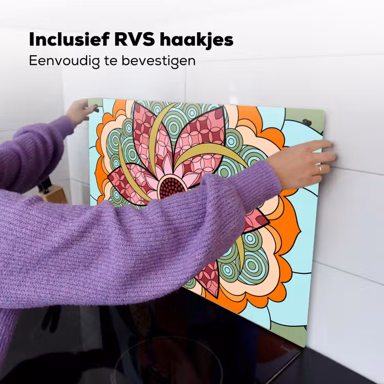 Mandala - Geometrisch - Kunst - Decoratief - Kleurrijk Inductie beschemer met haakjes klein -ky-ophangen-nl