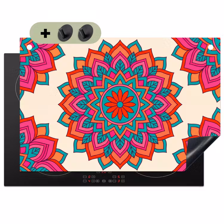 Mandala - Patroon - Abstract - Kleurrijk - Modern Inductie beschemer met haakjes klein -3d