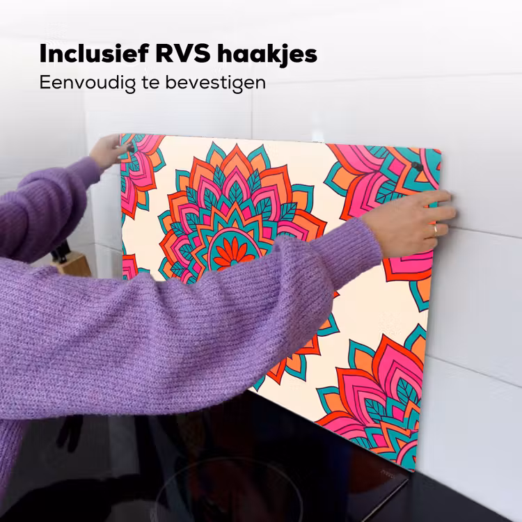 Mandala - Patroon - Abstract - Kleurrijk - Modern Inductie beschemer met haakjes klein -ky-ophangen-nl