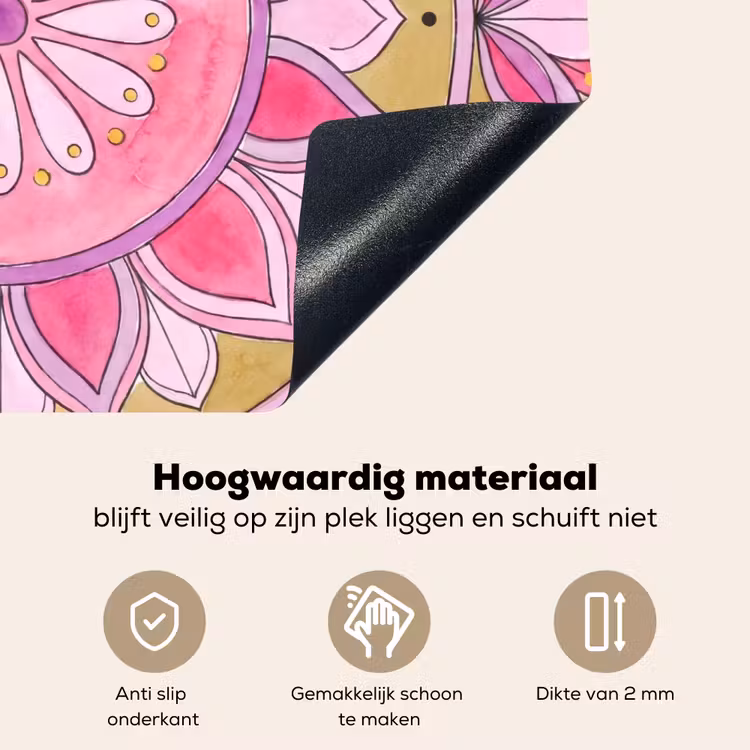 Mandala - Patroon - Kunst - Aquarel - Roze Inductie beschemer met haakjes klein -ky-onderkant-nl
