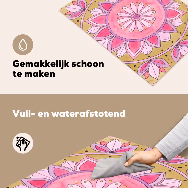 Mandala - Patroon - Kunst - Aquarel - Roze Inductie beschemer met haakjes klein -ky-schoon-nl