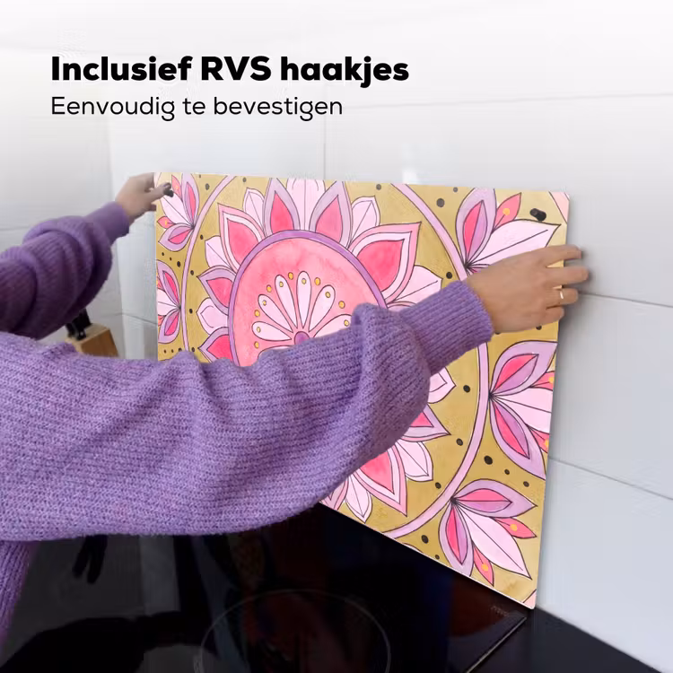 Mandala - Patroon - Kunst - Aquarel - Roze Inductie beschemer met haakjes klein -ky-ophangen-nl
