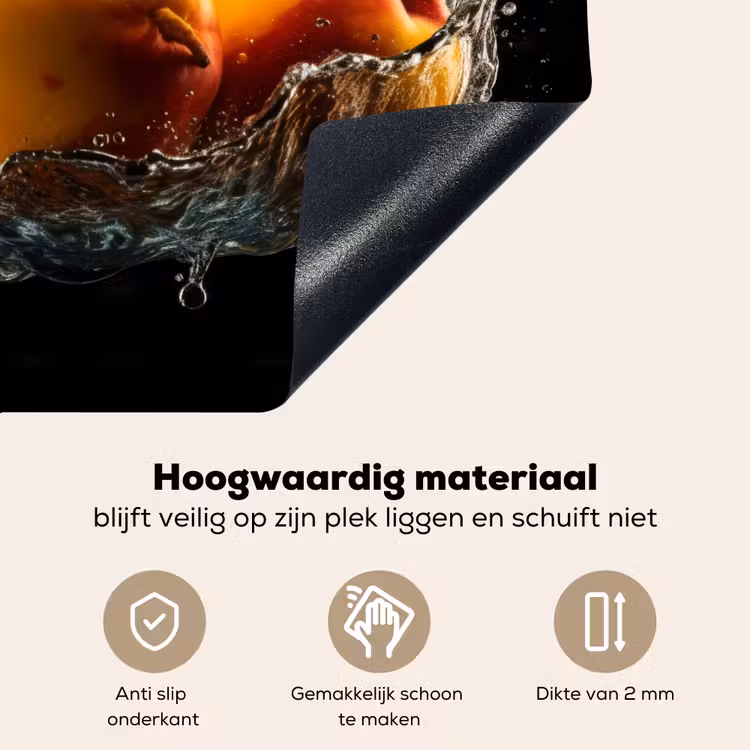 Mango - Fruit - Water - Zwart - Bladeren Inductie beschemer met haakjes middel -ky-onderkant-nl