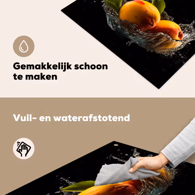Mango - Fruit - Water - Zwart - Bladeren Inductie beschemer met haakjes middel -ky-schoon-nl