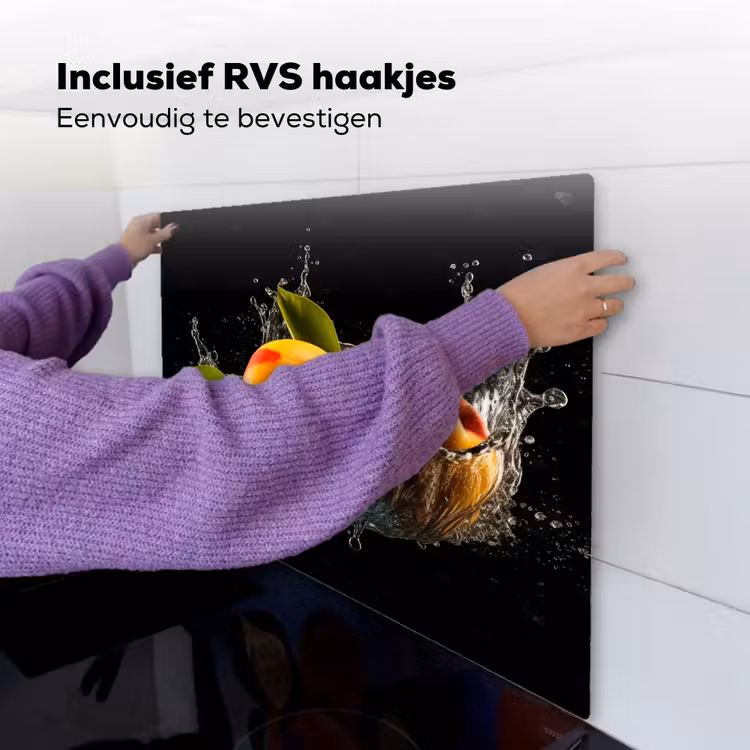 Mango - Fruit - Water - Zwart - Bladeren Inductie beschemer met haakjes middel -ky-ophangen-nl