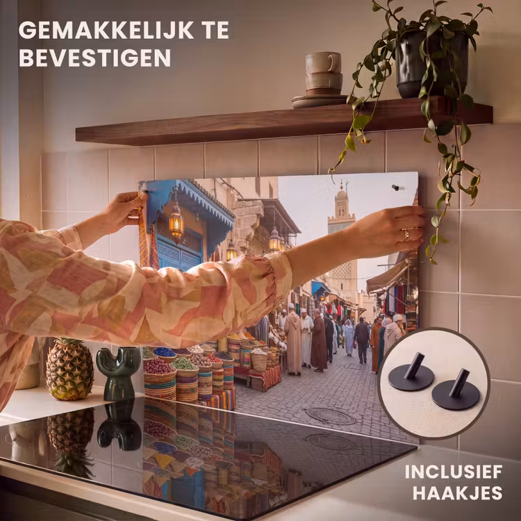 Inductiebeschermer & spatscherm (2in1) - Markt - Oosters - Kleurrijk - Markt - Oosters - Kleurrijk Inductie beschemer met haakjes klein