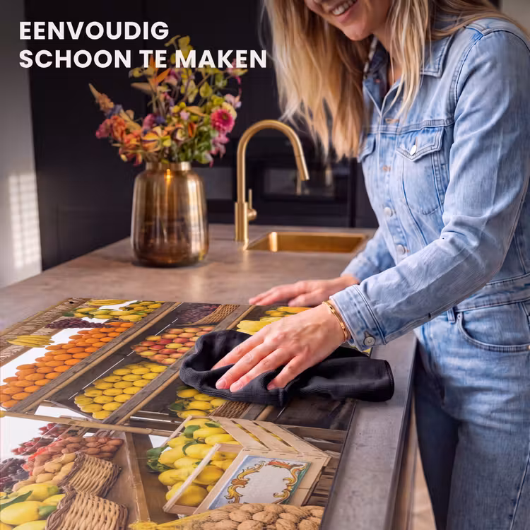 Inductiebeschermer & spatscherm (2in1) - Marktkraam - Fruit - Vers - Marktkraam - Fruit - Vers Inductie beschemer met haakjes klein