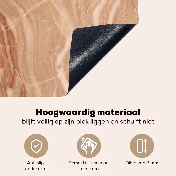 Marmer - Ader - Natuur - Abstract - Beige Inductie beschemer met haakjes klein -ky-onderkant-nl