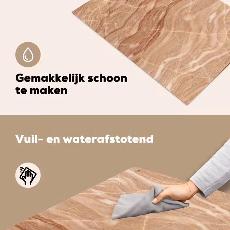Marmer - Ader - Natuur - Abstract - Beige Inductie beschemer met haakjes klein -ky-schoon-nl
