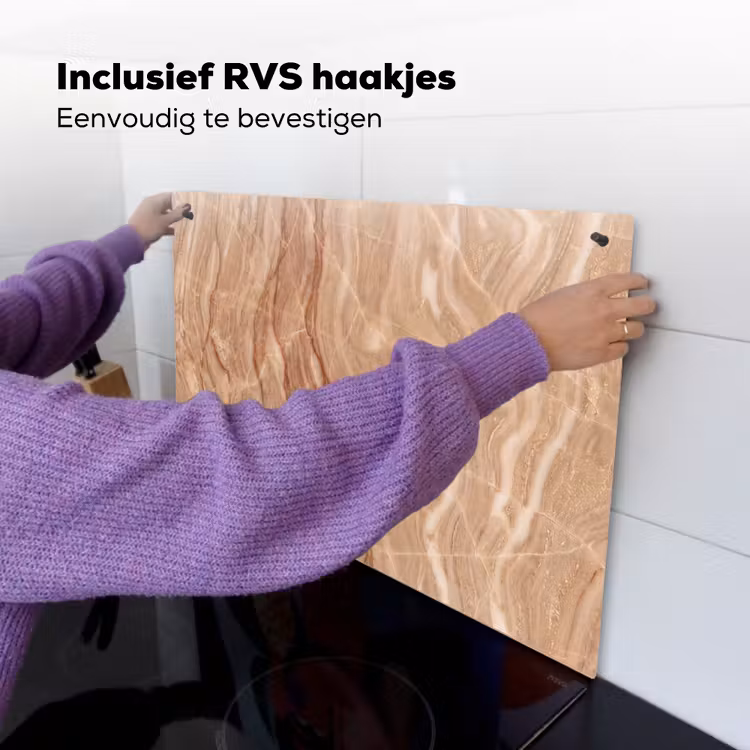 Marmer - Ader - Natuur - Abstract - Beige Inductie beschemer met haakjes klein -ky-ophangen-nl