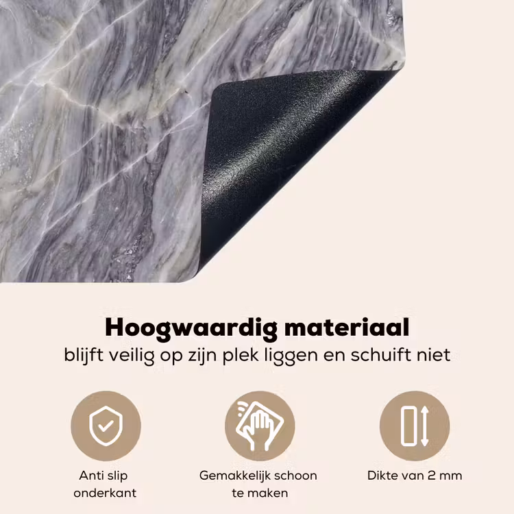 Marmer - Ader - Patroon - Abstract - Grijs Inductie beschemer met haakjes klein -ky-onderkant-nl