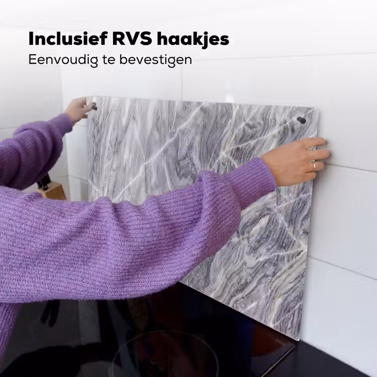 Marmer - Ader - Patroon - Abstract - Grijs Inductie beschemer met haakjes klein -ky-ophangen-nl