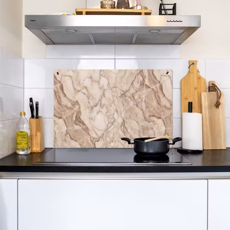 Marmer - Aderen - Textuur - Beige - Modern Inductie beschemer met haakjes klein -sfeer2