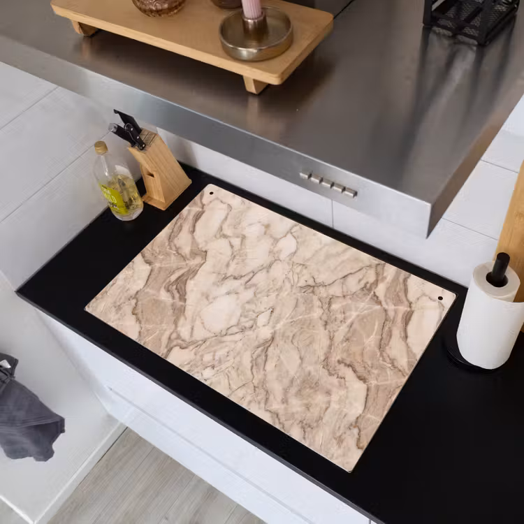 Marmer - Aderen - Textuur - Beige - Modern Inductie beschemer met haakjes klein -sfeer1