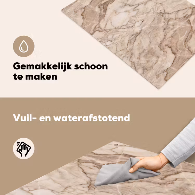 Marmer - Aderen - Textuur - Beige - Modern Inductie beschemer met haakjes klein -ky-schoon-nl