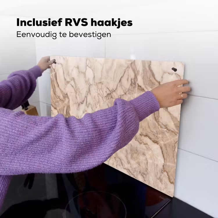 Marmer - Aderen - Textuur - Beige - Modern Inductie beschemer met haakjes klein -ky-ophangen-nl
