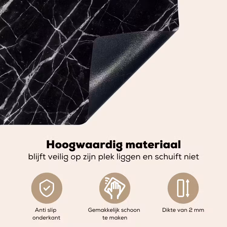 Marmer - Aders - Abstract - Zwart Inductie beschemer met haakjes klein -ky-onderkant-nl