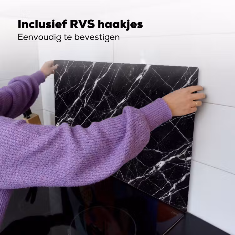 Marmer - Aders - Abstract - Zwart Inductie beschemer met haakjes klein -ky-ophangen-nl