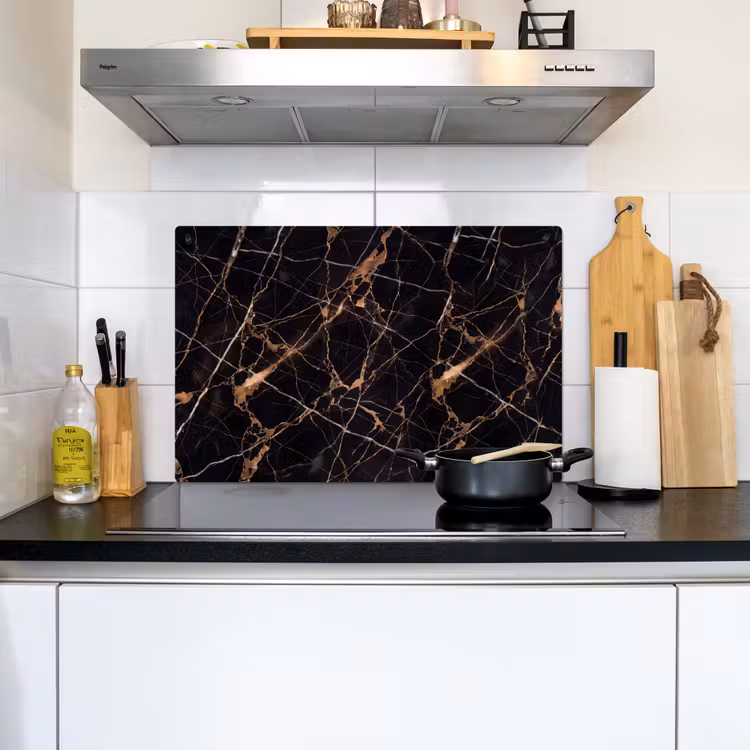 Marmer - Goud - Abstract - Zwart Inductie beschemer met haakjes klein -sfeer2