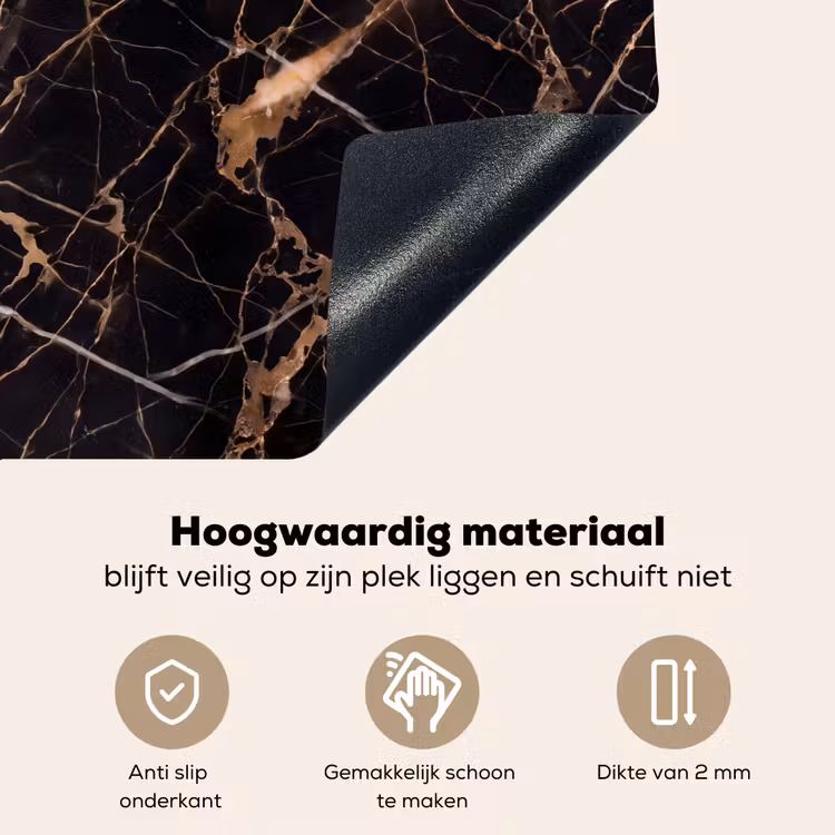 Marmer - Goud - Abstract - Zwart Inductie beschemer met haakjes klein -ky-onderkant-nl