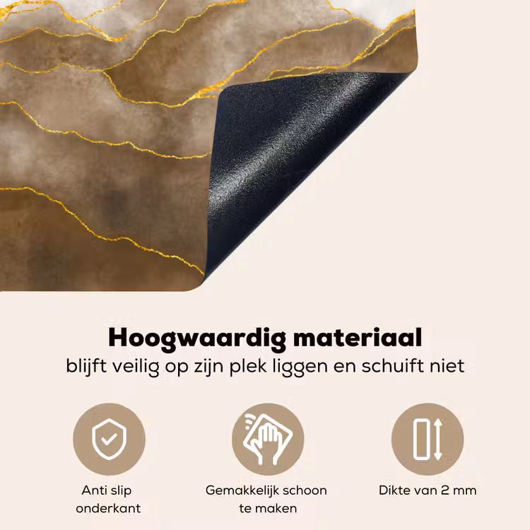 Marmer - Goud - Bruin - Textuur - Marmerlook Inductie beschemer met haakjes klein -ky-onderkant-nl