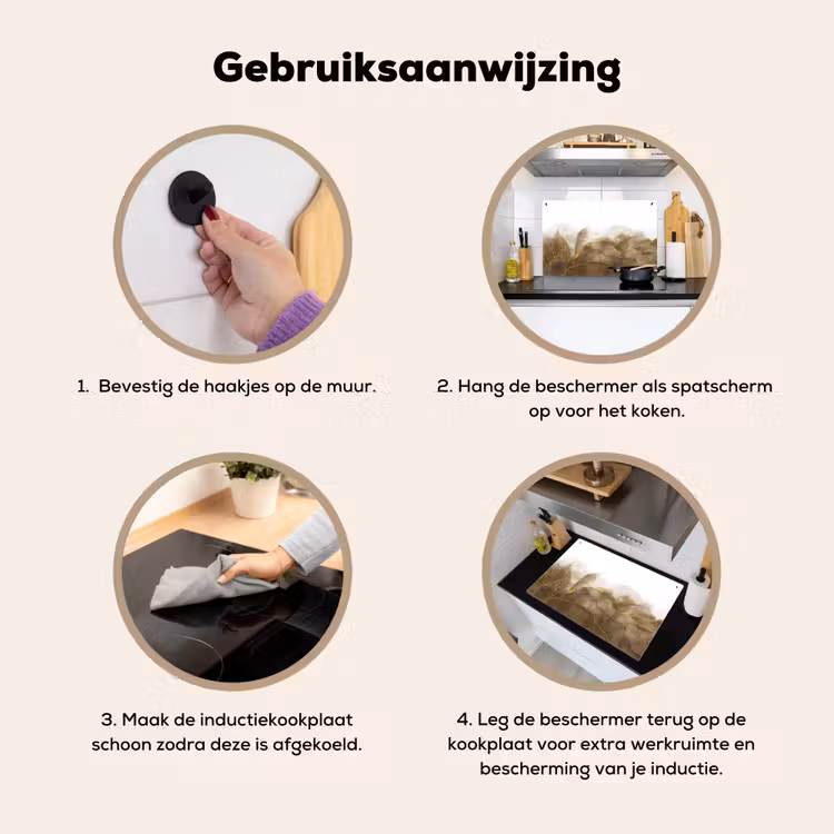 Marmer - Goud - Bruin - Textuur - Marmerlook Inductie beschemer met haakjes klein -ky-gebruik-nl