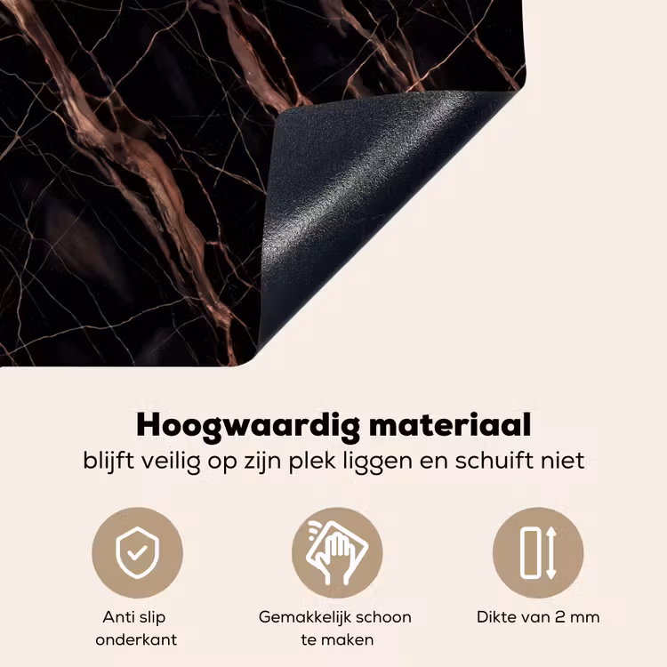 Marmer - Goud - Patroon - Luxe - Zwart Inductie beschemer met haakjes klein -ky-onderkant-nl