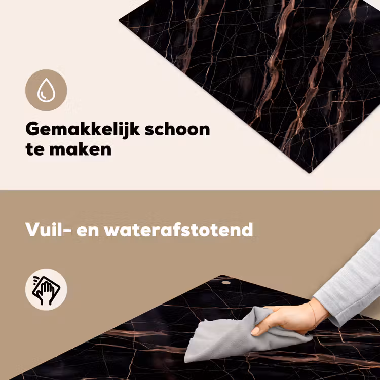 Marmer - Goud - Patroon - Luxe - Zwart Inductie beschemer met haakjes klein -ky-schoon-nl