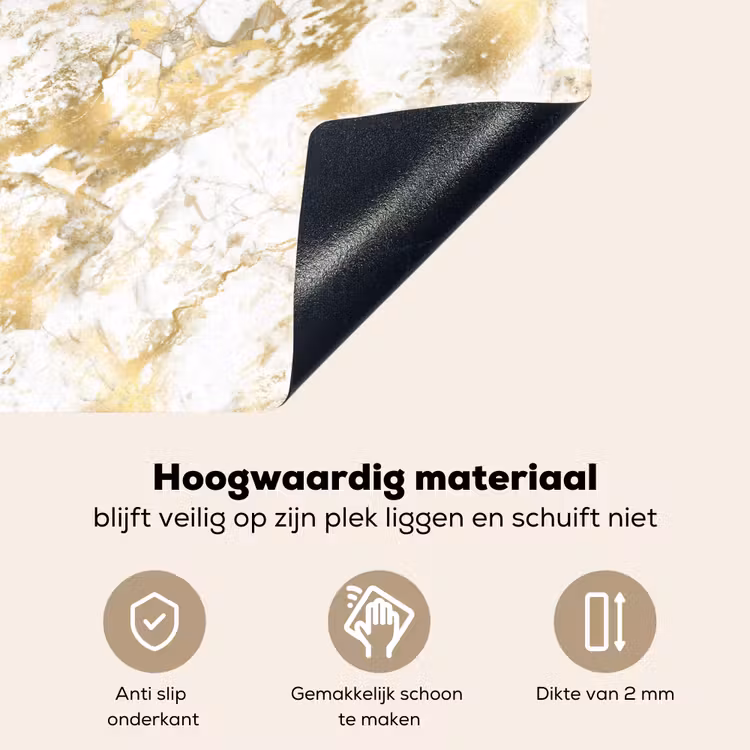 Marmer - Goud - Structuur Inductie beschemer met haakjes klein 777 -ky-onderkant-nl