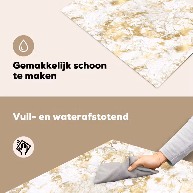 Marmer - Goud - Structuur Inductie beschemer met haakjes klein 777 -ky-schoon-nl