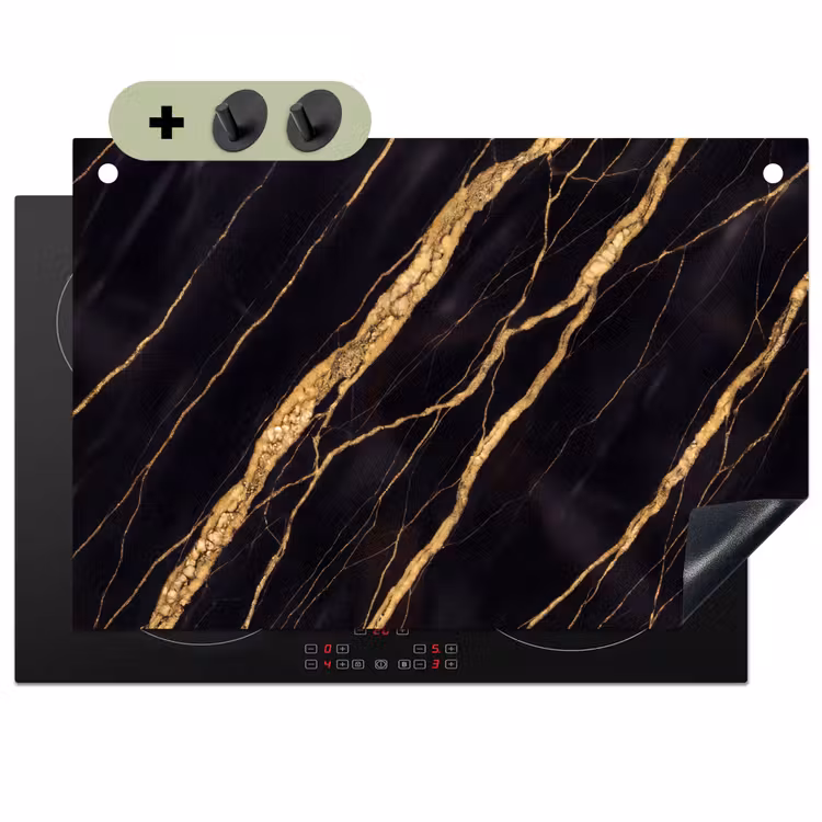 Marmer - Goud - Textuur - Abstract - Zwart Inductie beschemer met haakjes klein -3d