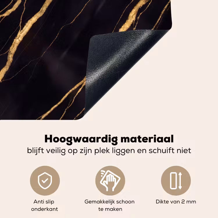 Marmer - Goud - Textuur - Abstract - Zwart Inductie beschemer met haakjes klein -ky-onderkant-nl
