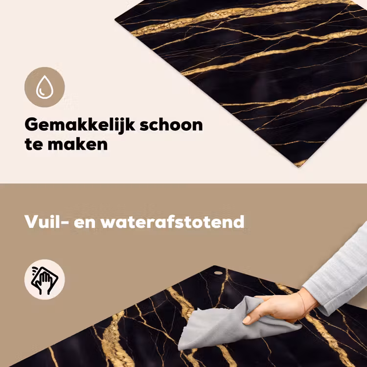 Marmer - Goud - Textuur - Abstract - Zwart Inductie beschemer met haakjes klein -ky-schoon-nl