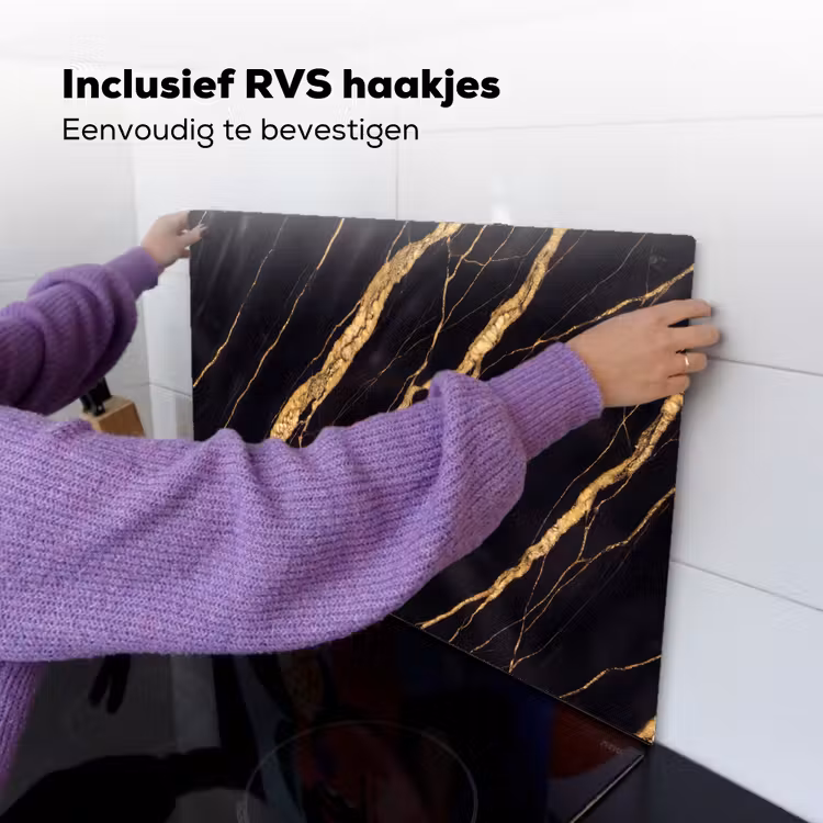Marmer - Goud - Textuur - Abstract - Zwart Inductie beschemer met haakjes klein -ky-ophangen-nl