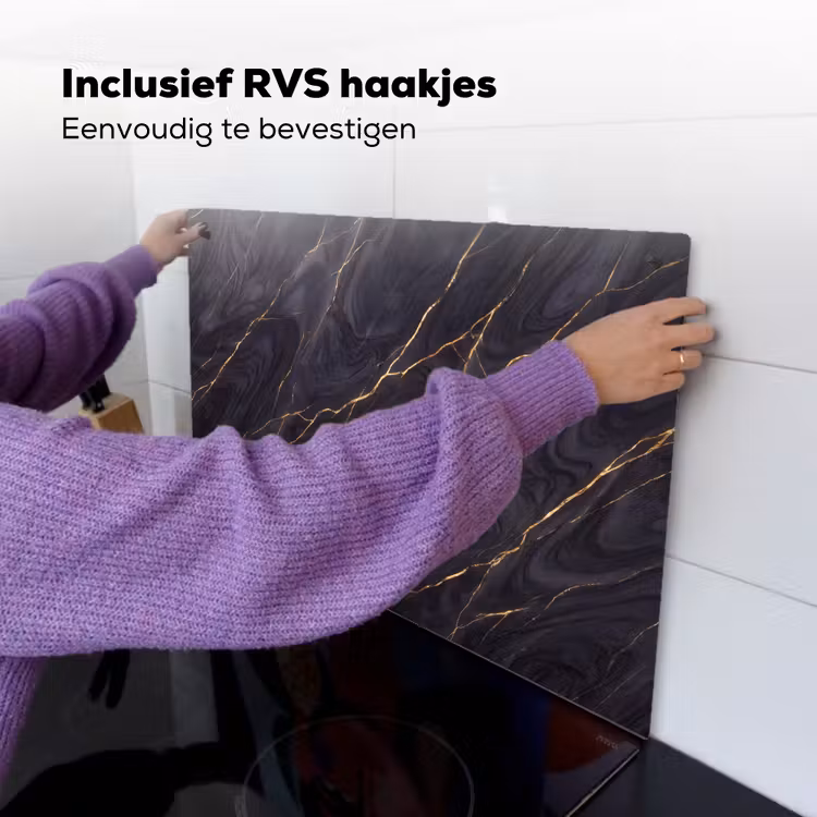 Marmer - Goudaders - Abstract - Modern - Zwart Inductie beschemer met haakjes klein -ky-ophangen-nl